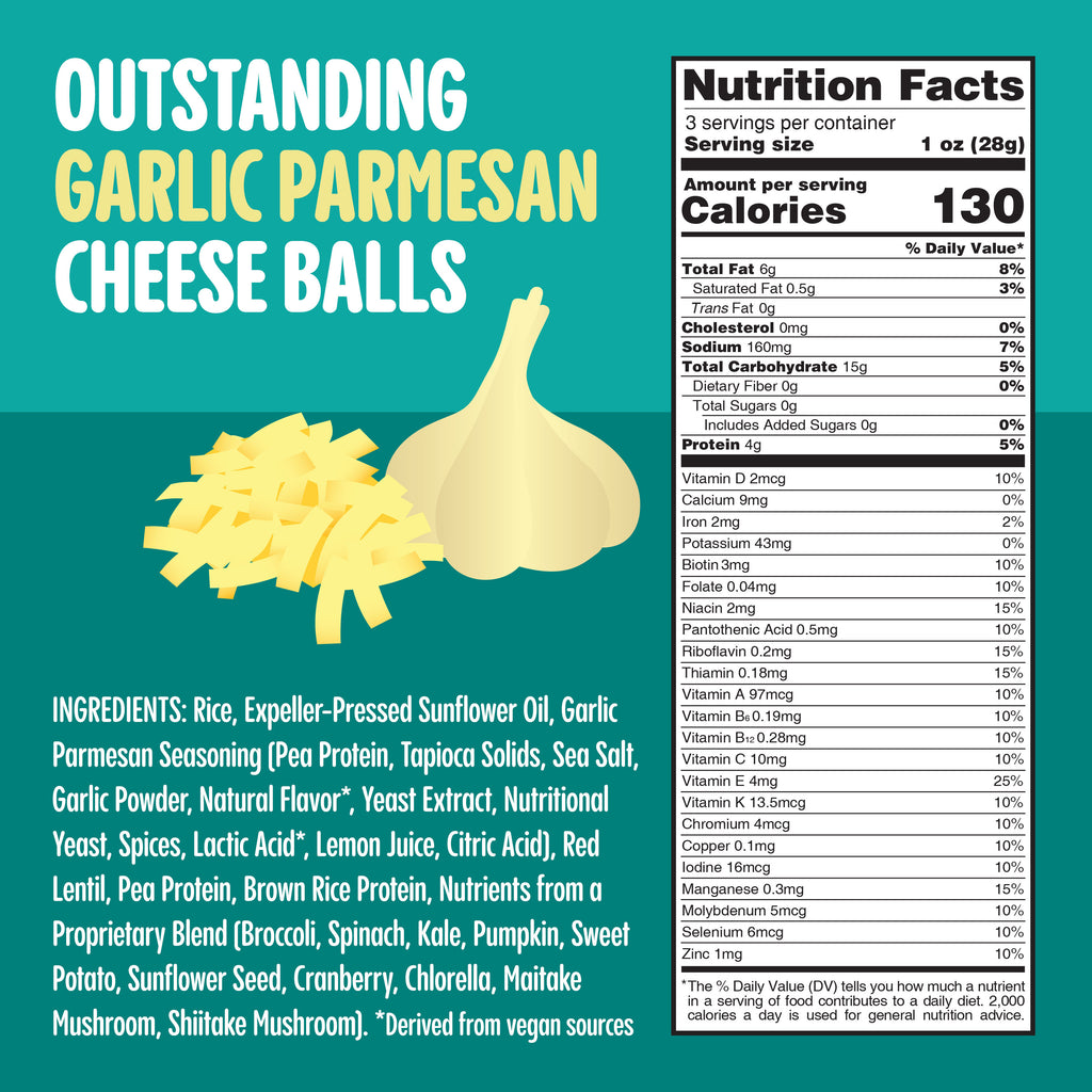 Outstanding Cheese Balls - Garlic Parmesan / Snack Size 1.25oz / 8 Pack